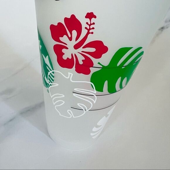 Starbucks custom Tropical Monstera Hawaiian Venti 24 Fluid Ounces Cold Cup NWT - Picture 4 of 4